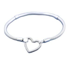 925 Sterling Silver Heart Clasp 1pc Snake Chain Bracelet - Size 7.5”/19c…